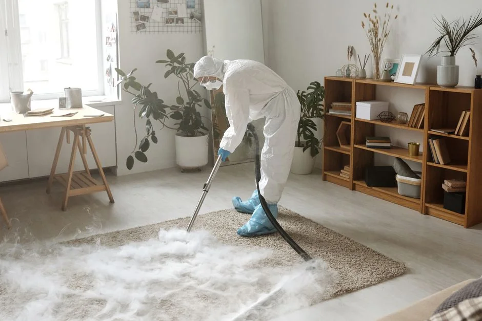 team-03 Cleaner using a vacuum in a stylish indoor setting, showcasing cleaning equipment and techniques.